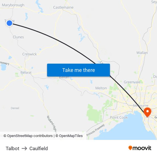 Talbot to Caulfield map