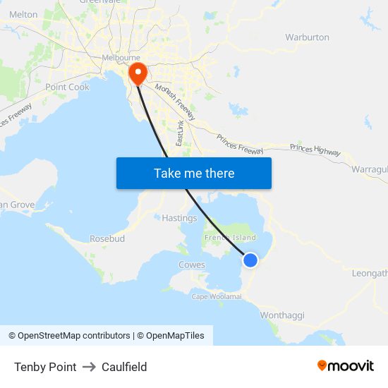 Tenby Point to Caulfield map