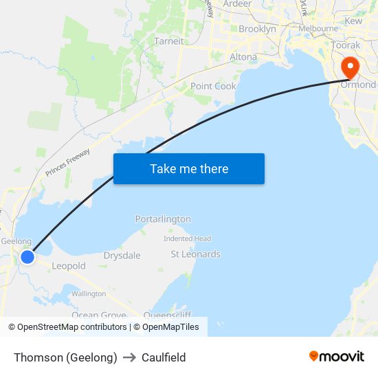 Thomson (Geelong) to Caulfield map