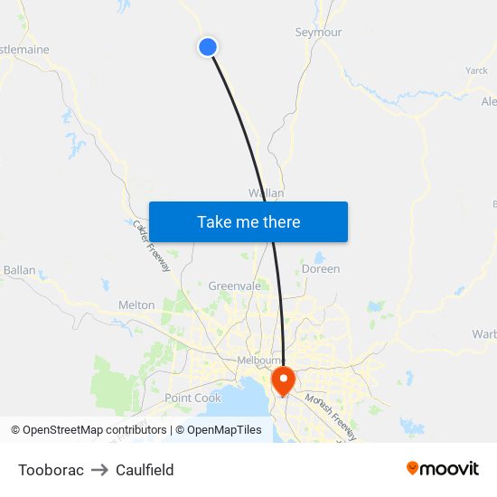 Tooborac to Caulfield map