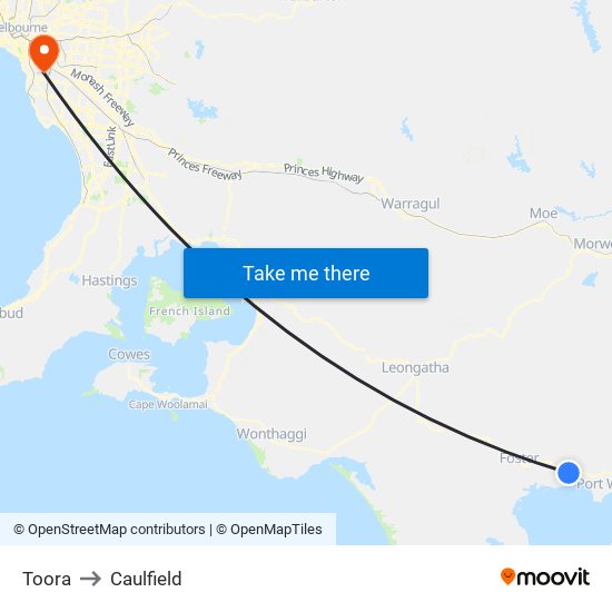 Toora to Caulfield map
