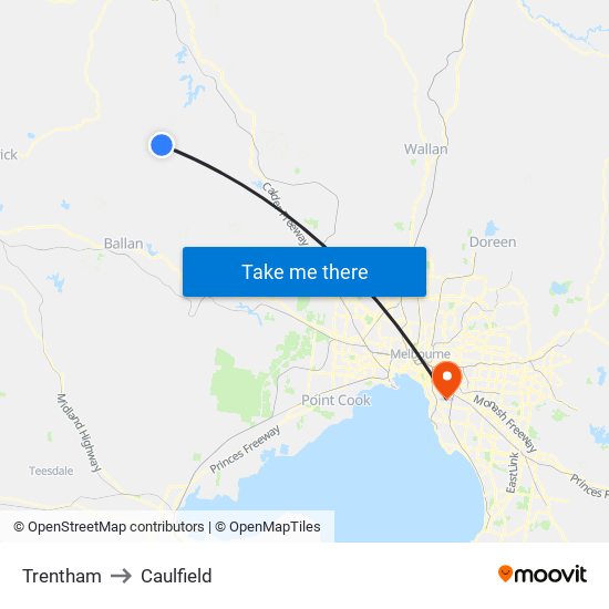 Trentham to Caulfield map