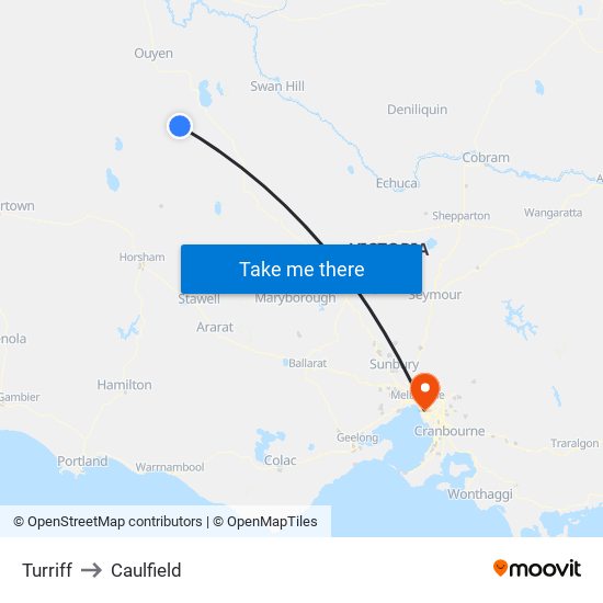 Turriff to Caulfield map