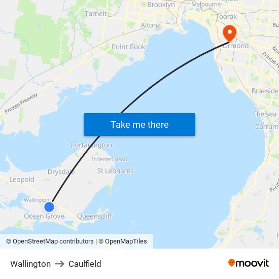 Wallington to Caulfield map