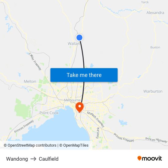 Wandong to Caulfield map