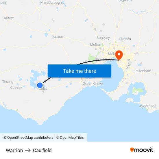 Warrion to Caulfield map