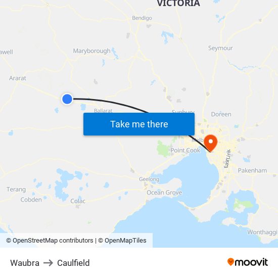 Waubra to Caulfield map