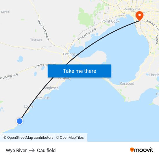 Wye River to Caulfield map