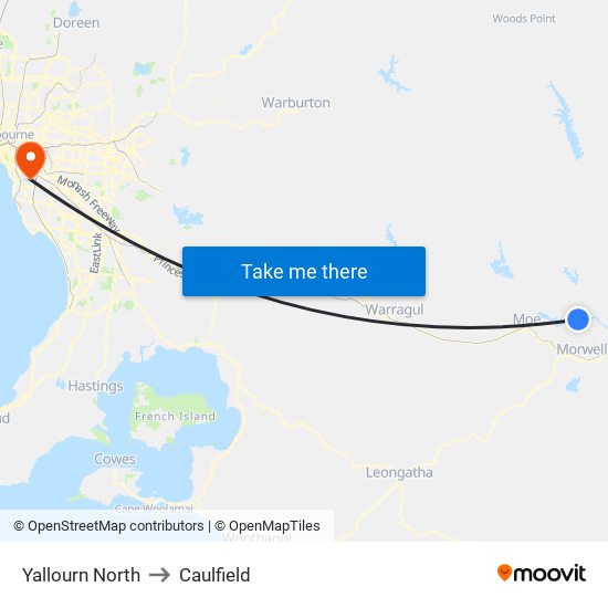 Yallourn North to Caulfield map