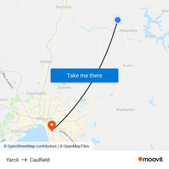 Yarck to Caulfield map