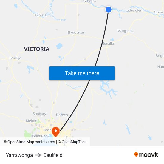 Yarrawonga to Caulfield map