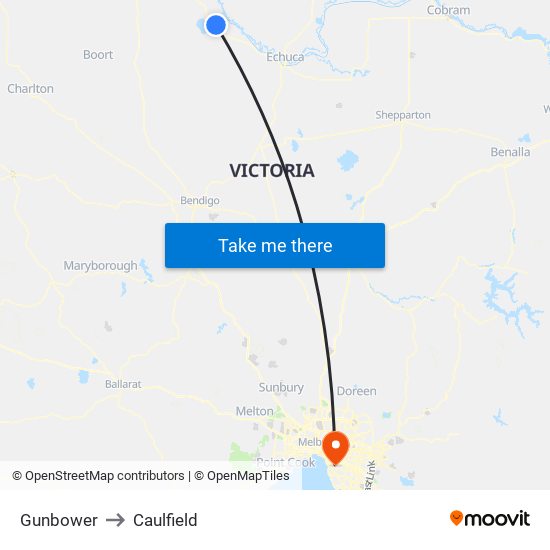 Gunbower to Caulfield map