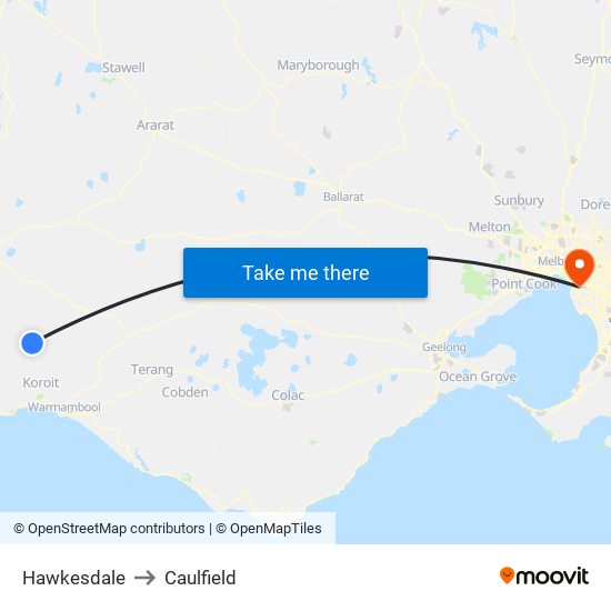 Hawkesdale to Caulfield map