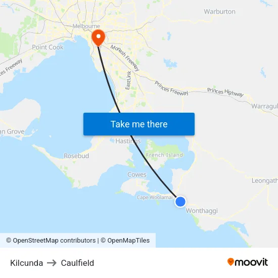 Kilcunda to Caulfield map