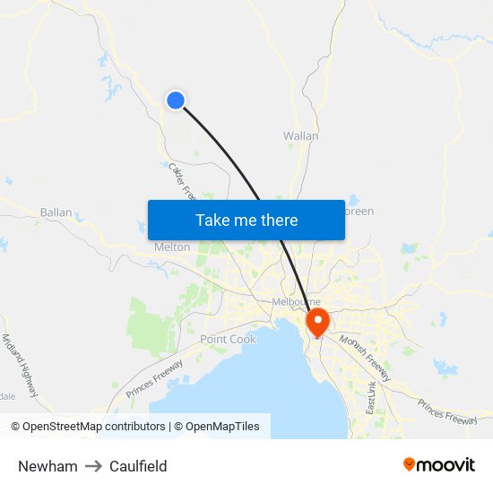 Newham to Caulfield map