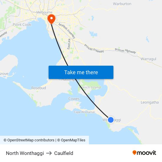 North Wonthaggi to Caulfield map