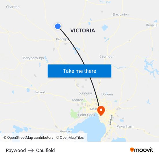 Raywood to Caulfield map