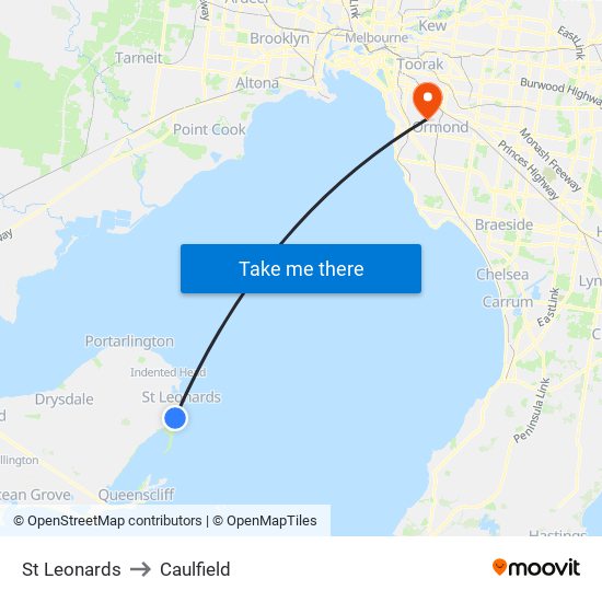 St Leonards to Caulfield map