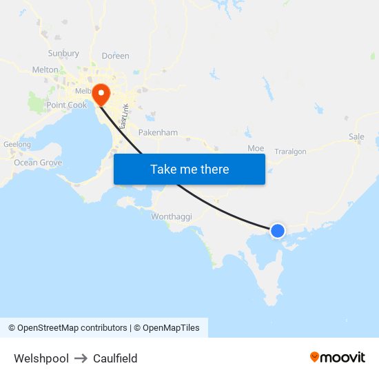 Welshpool to Caulfield map