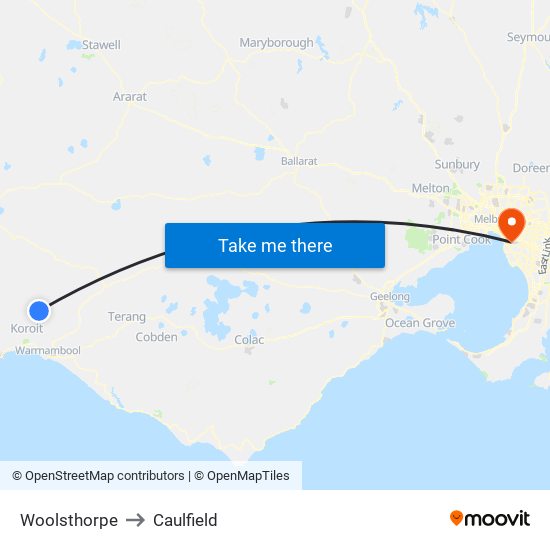 Woolsthorpe to Caulfield map