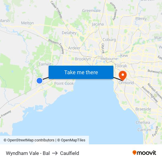 Wyndham Vale - Bal to Caulfield map