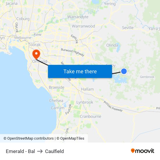 Emerald - Bal to Caulfield map