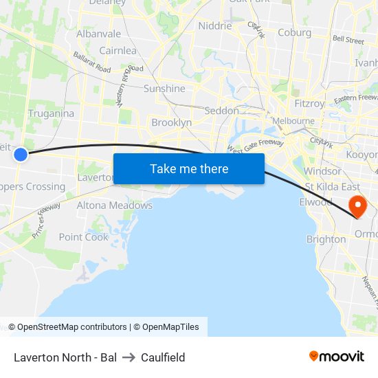 Laverton North - Bal to Caulfield map