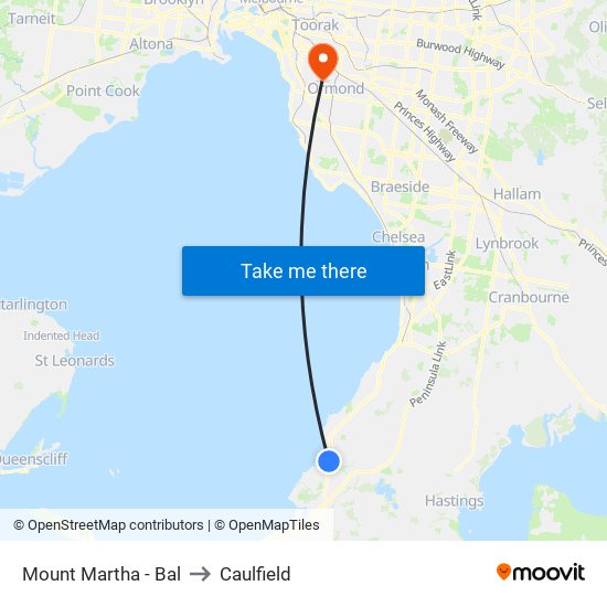 Mount Martha - Bal to Caulfield map