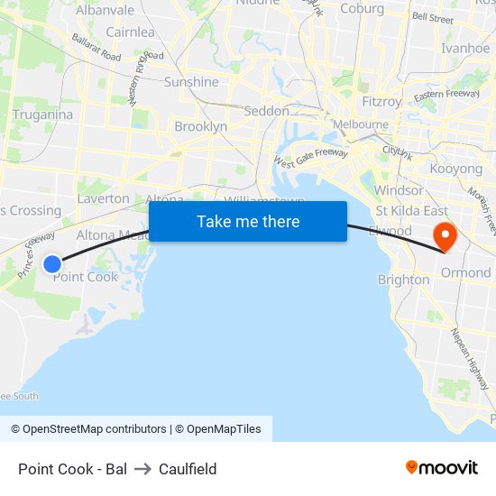 Point Cook - Bal to Caulfield map