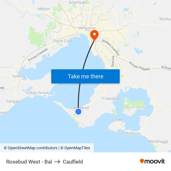 Rosebud West - Bal to Caulfield map