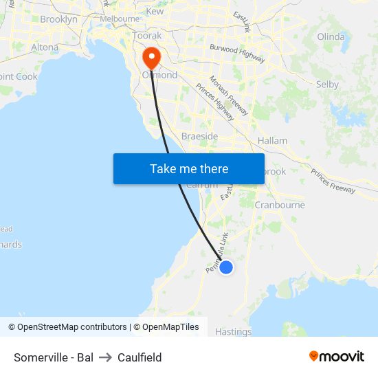 Somerville - Bal to Caulfield map