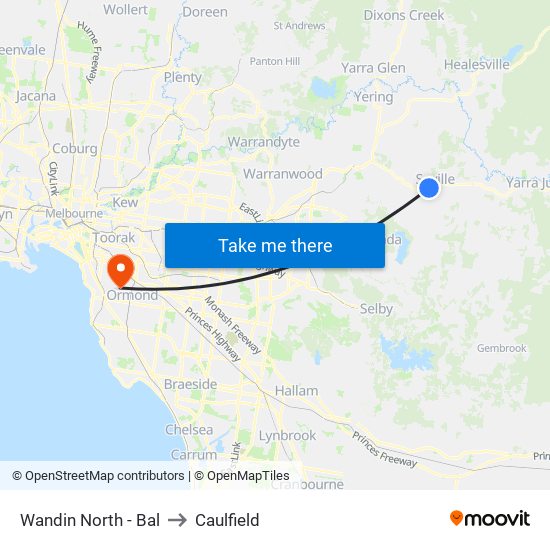 Wandin North - Bal to Caulfield map