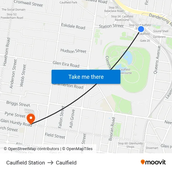 Caulfield Station to Caulfield map