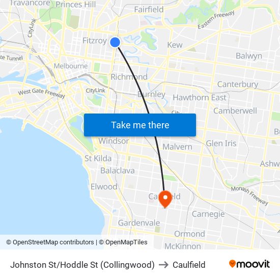 Johnston St/Hoddle St (Collingwood) to Caulfield map