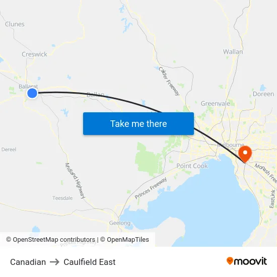 Canadian to Caulfield East map
