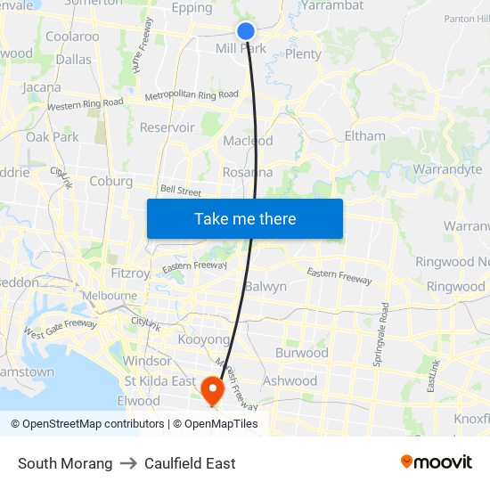 South Morang to Caulfield East map