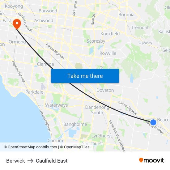 Berwick to Caulfield East map