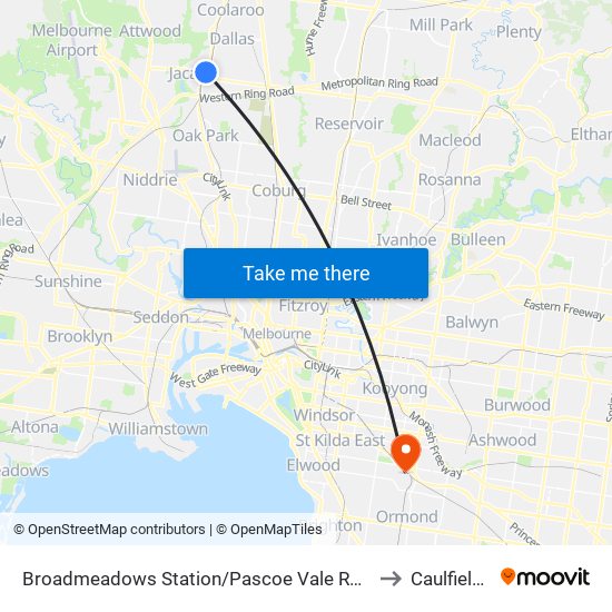 Broadmeadows Station/Pascoe Vale Rd (Broadmeadows) to Caulfield East map