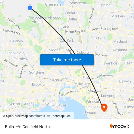 Bulla to Caulfield North map