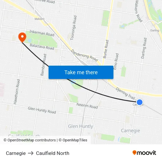 Carnegie to Caulfield North map