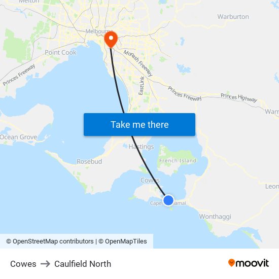 Cowes to Caulfield North map