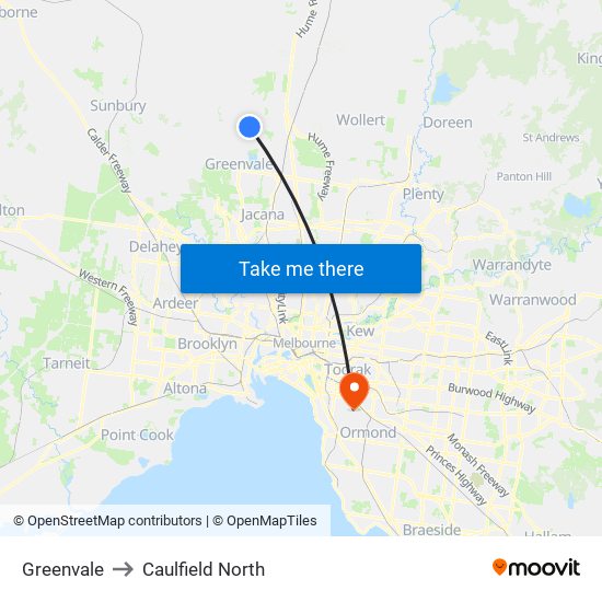 Greenvale to Caulfield North map