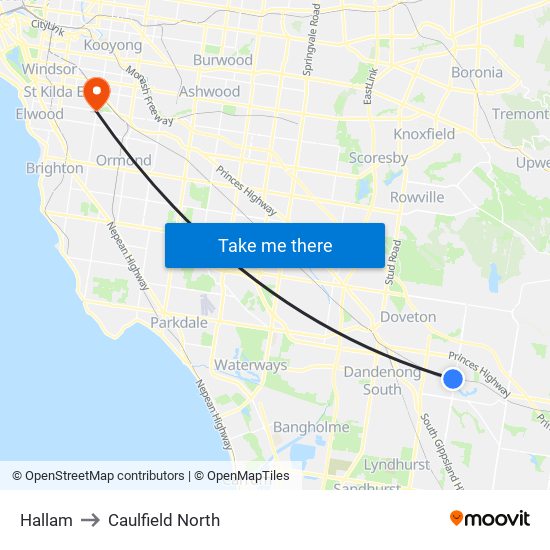 Hallam to Caulfield North map