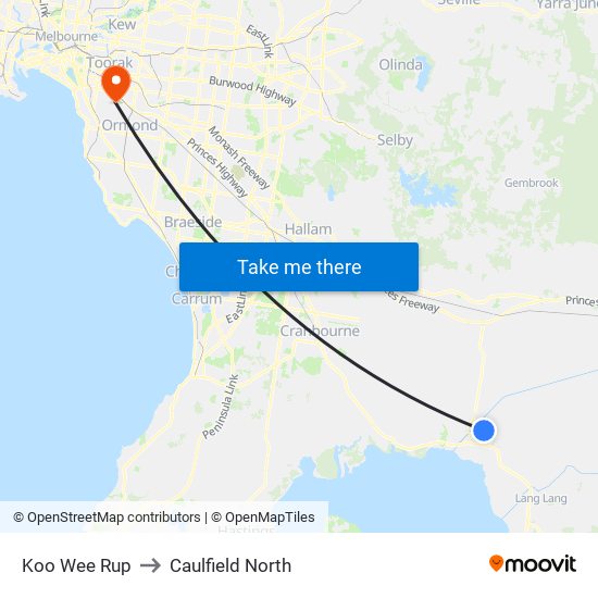 Koo Wee Rup to Caulfield North map