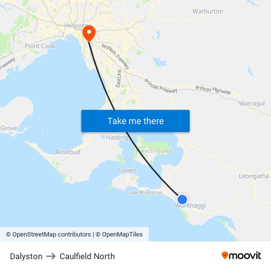 Dalyston to Caulfield North map