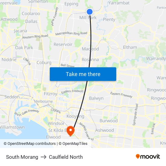 South Morang to Caulfield North map