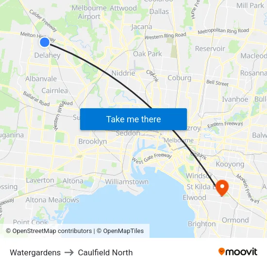 Watergardens to Caulfield North map