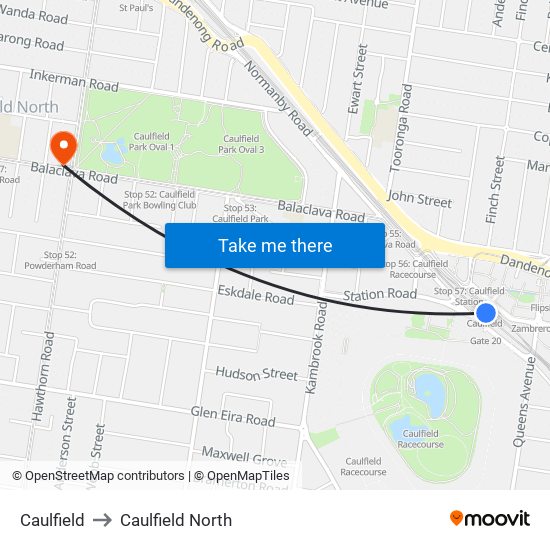 Caulfield to Caulfield North map