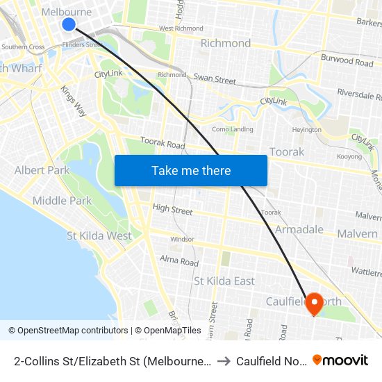 2-Collins St/Elizabeth St (Melbourne City) to Caulfield North map