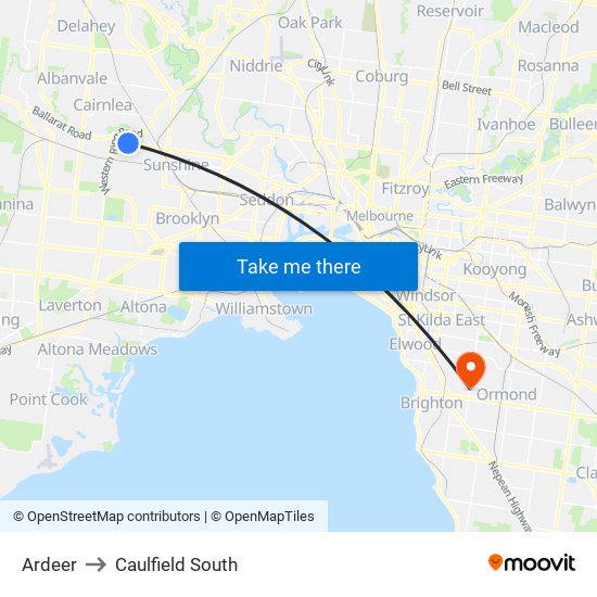 Ardeer to Caulfield South map